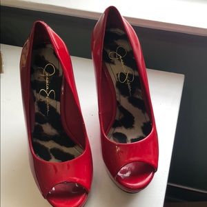 Brand new patent leather Red Wedge size 5